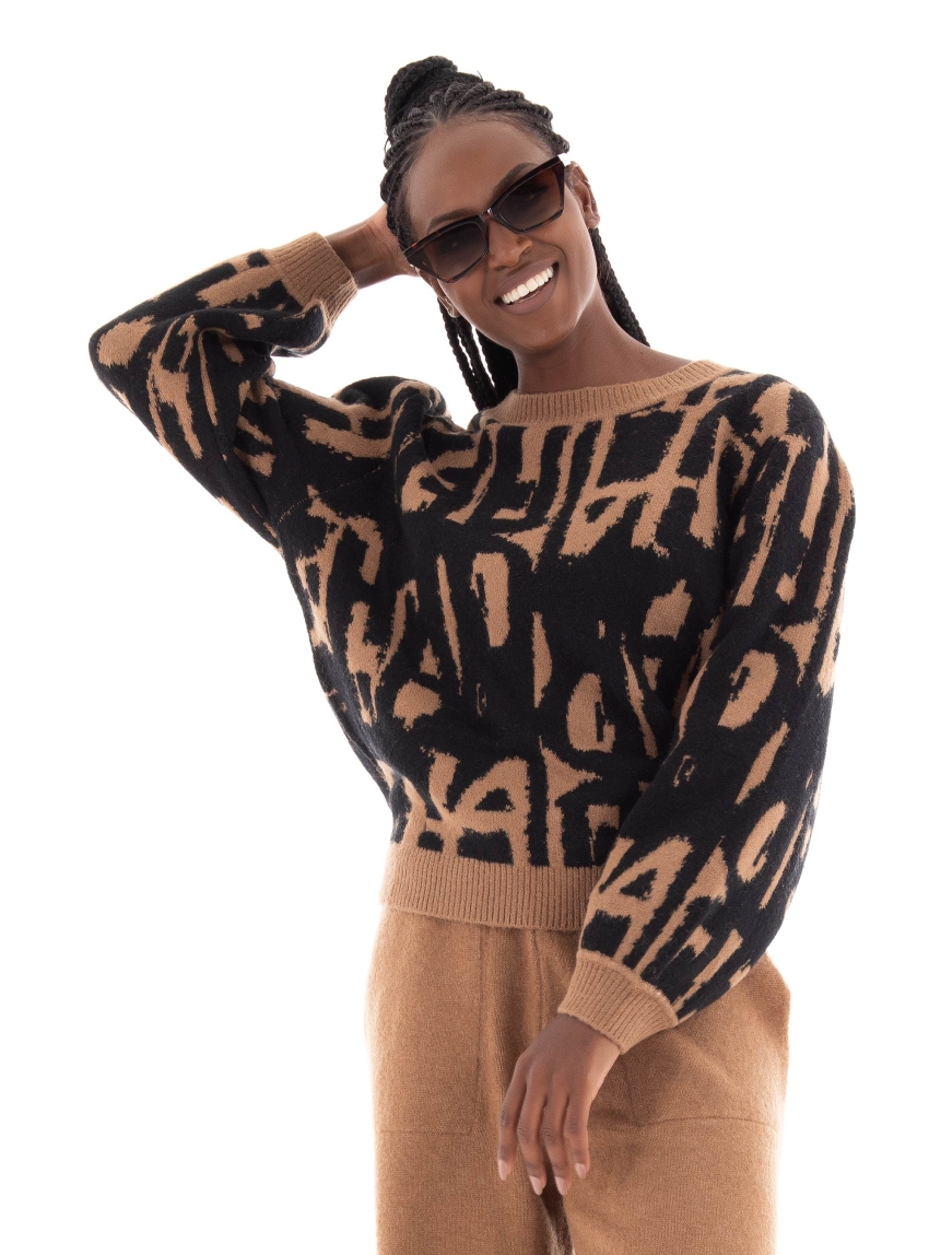 Deha Knit With Jacquard Writings - Light Brown