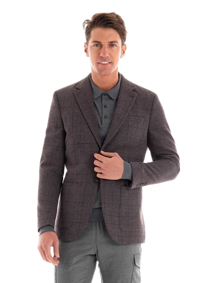 Selected Slim Fit Callum Check Blazer - Dark Grey