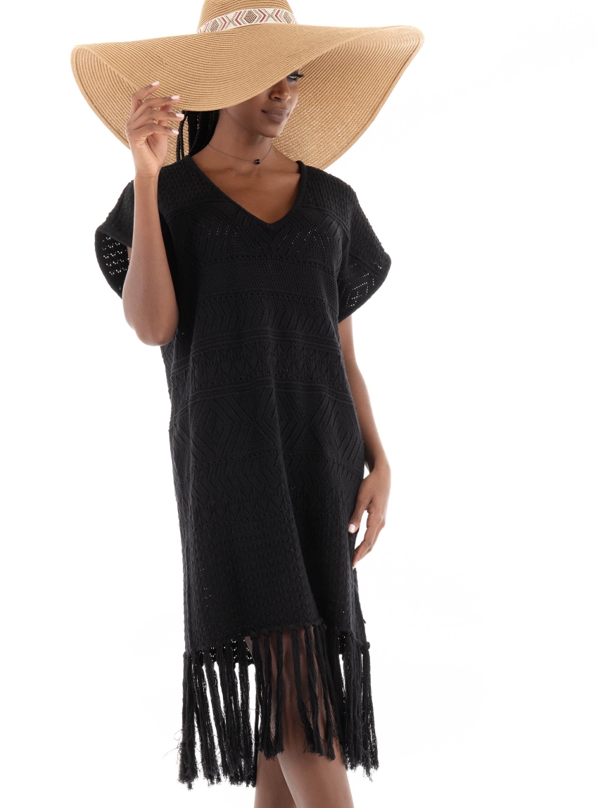 Scotch & Soda Ponitelle Stitch Knitted Dress With Fringing - Black