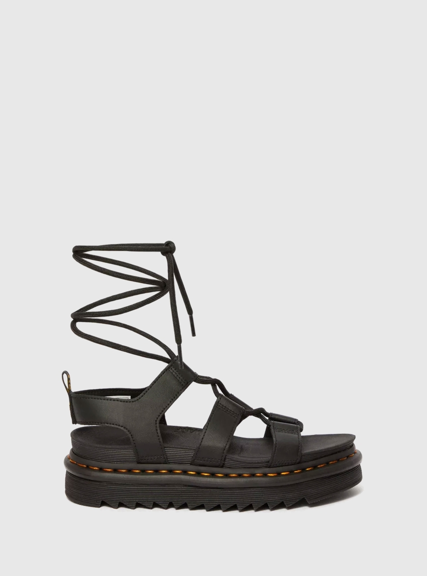 Dr Martens Nartilla Hydro Leather Lace Up Gladiator Sandals - Black