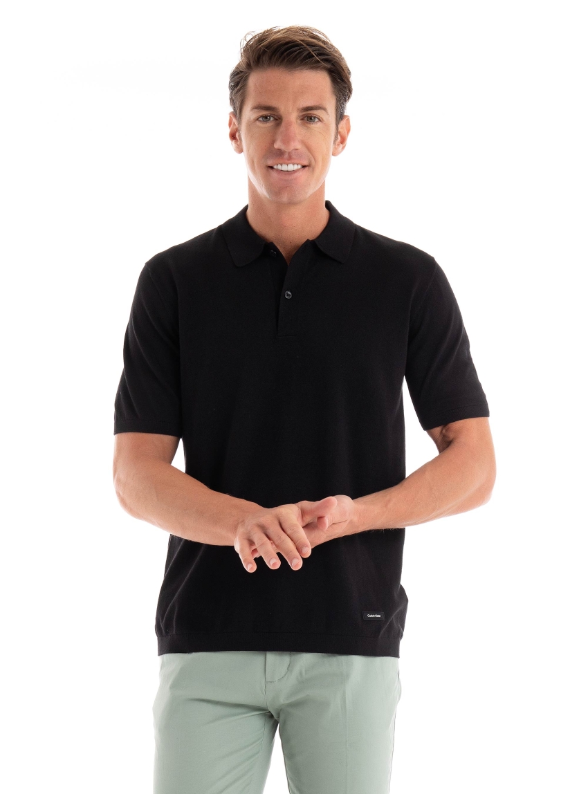 Calvin Klein Cotton Silk Polo Shirt - Black