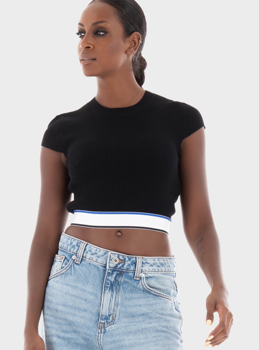 HUGO Knitted Crop Top Succore_B - Black