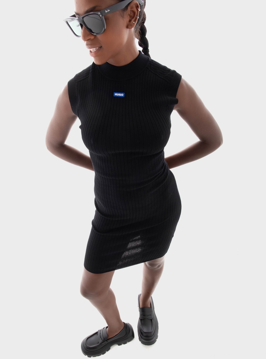 HUGO Knitted Slim Fit Dress Scooler_B - Black