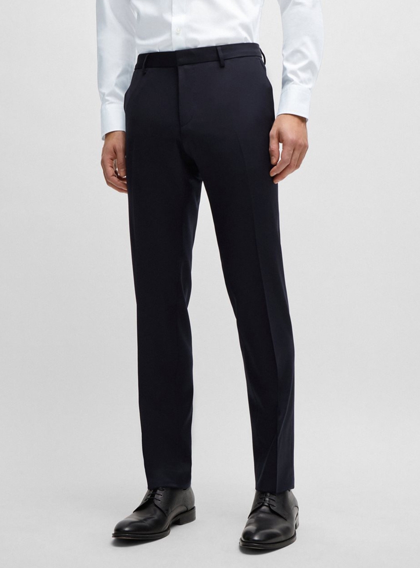 BOSS Extra Slim Fit Virgin Wool Trousers H-Wenten-B1 - Dark Blue