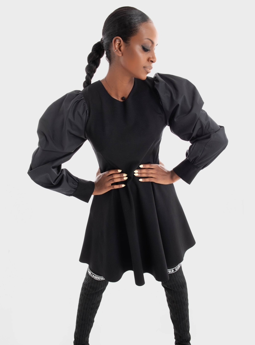 Ioanna Kourbela Dualism' Gathered Sleeves Mini Dress - Black