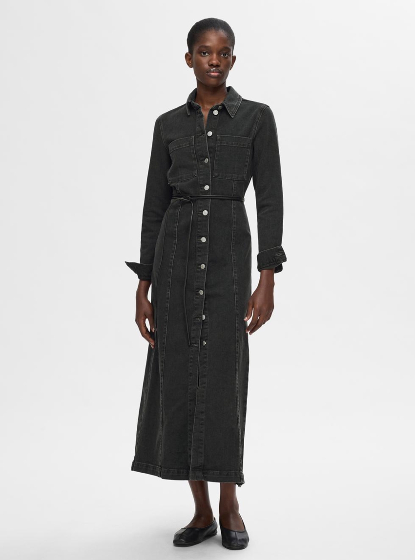 Selected Roby Long Shirt Dress - Black