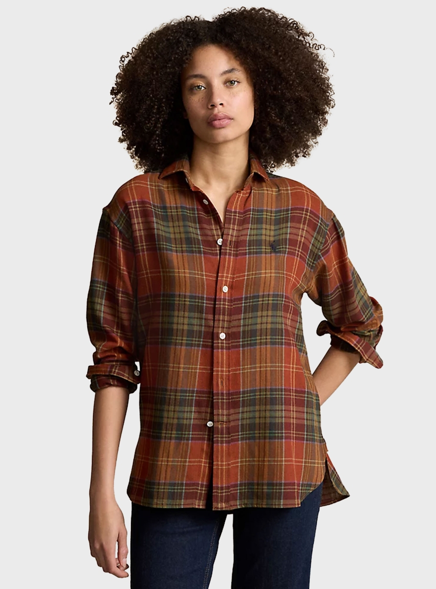 Polo Ralph Lauren Relaxed Fit Plaid Shirt - Orange Red