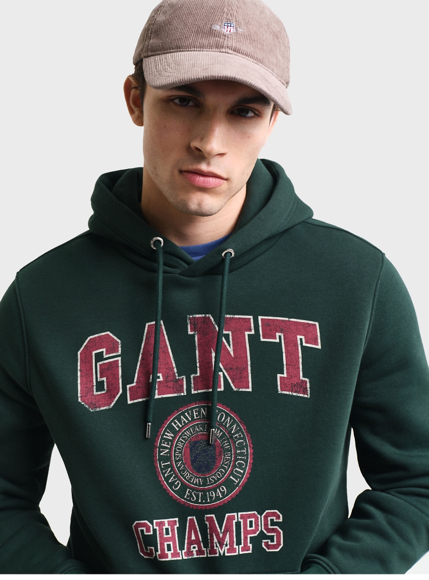 Gant Champs Graphic Hoodie - Dark Green