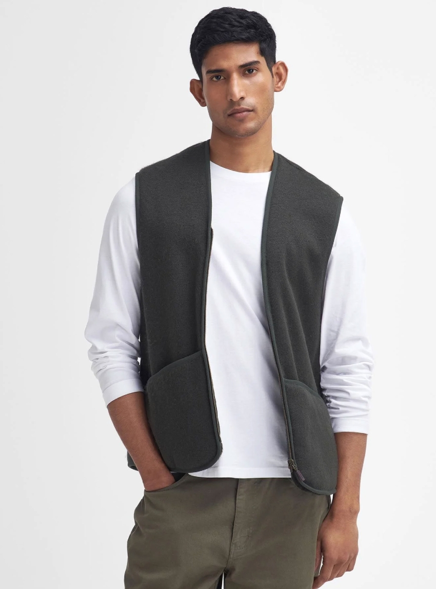 Barbour Warm Pile Waistcoat/Zip-In Liner - Dark Olive Green