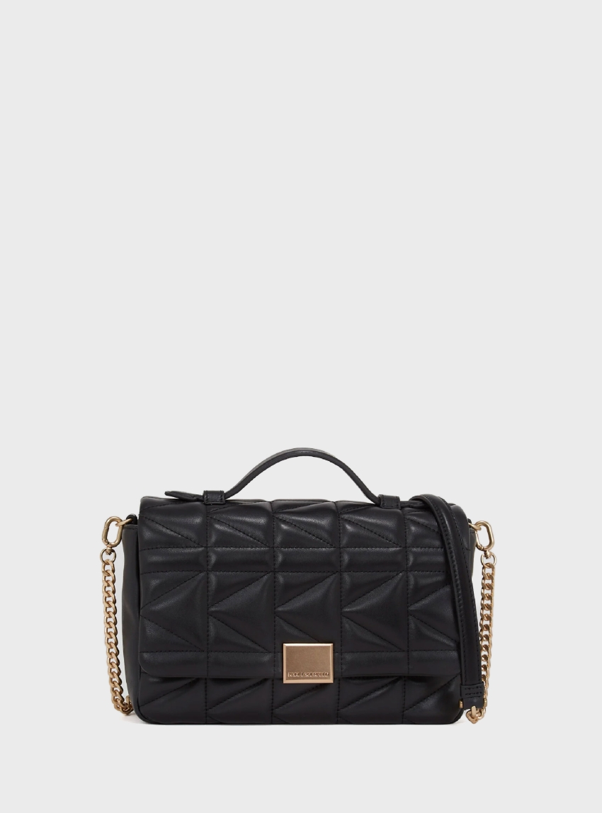 Karl Lagerfeld K/Kuilt Leather Crossbody Top Handle Bag - Black