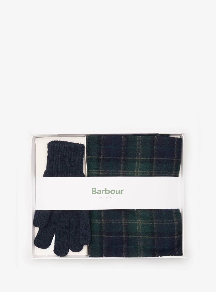Barbour Tartan Scarf & Glove Gift Set - Navy