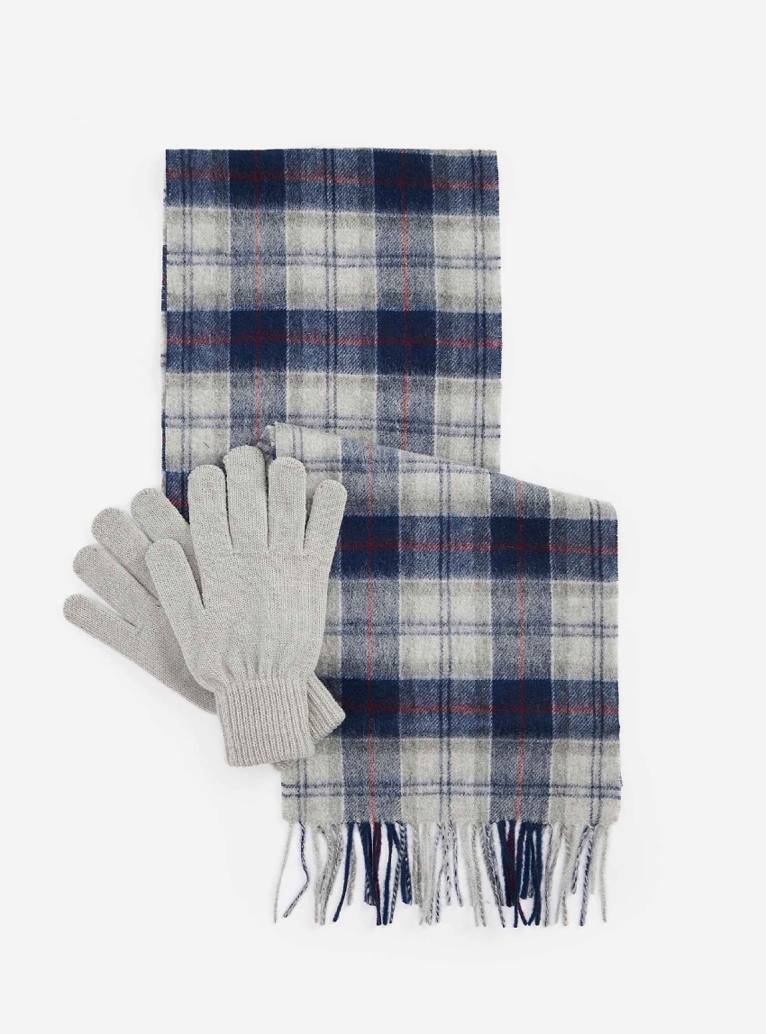 Barbour Tartan Scarf & Glove Gift Set - Grey