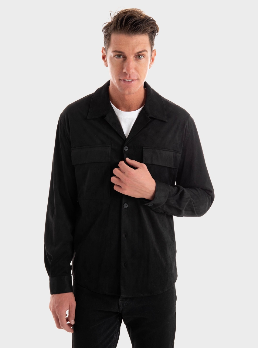 Antony Morato Regular Fit Shirt Straight Cut In Suede-Effect Fabric - Black