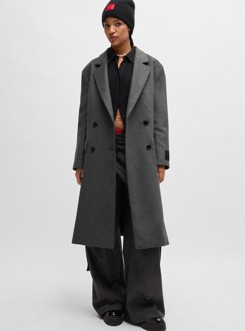 HUGO Relaxed Fit Double-Breasted Coat Marzetti - Dark Grey