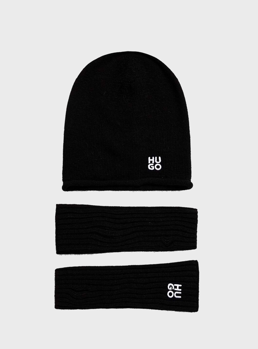 HUGO Gloves & Beanie Gift Set Sylan_Set - Black
