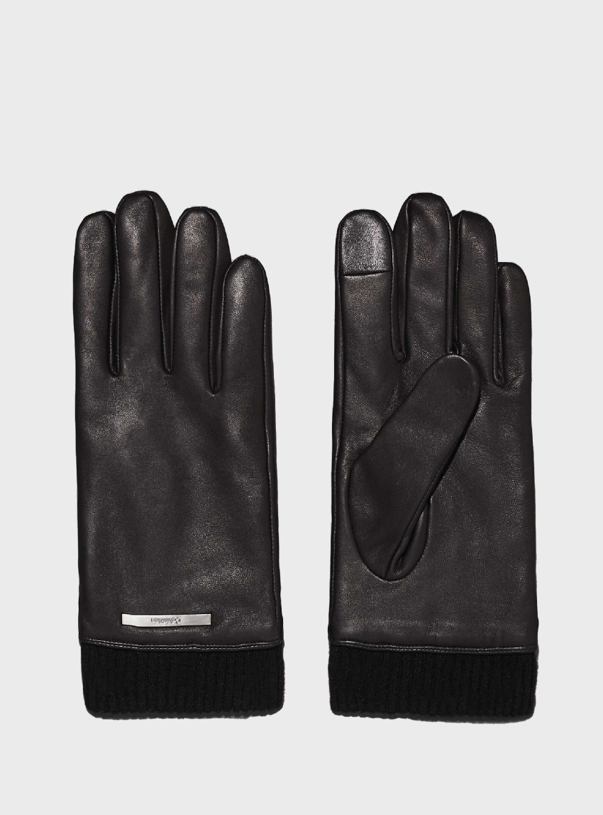 Calvin Klein Leather Warm Lined Gloves - Black