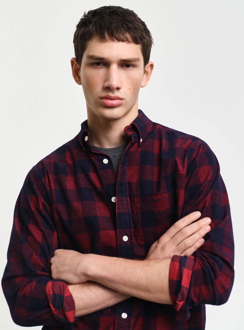 Gant Regular Fit Checked Corduroy Shirt - Red