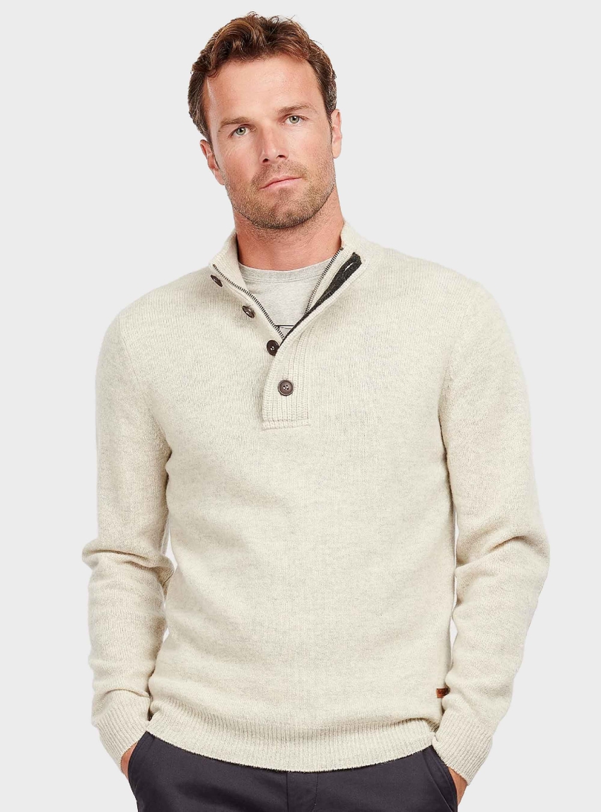Barbour Essential Elbow Patch Jumper - Ecru
