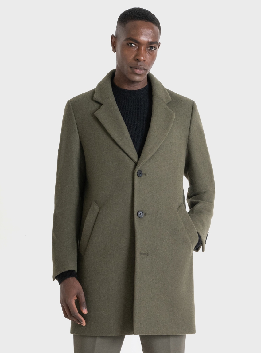 Antony Morato Regular Fit "Mathias" Coat In Wool And Cashmere Blend - Olive 