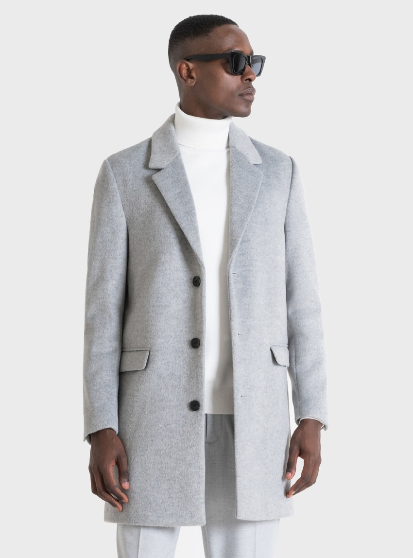 Antony Morato "Russel" Slim Fit Wool Blend Coat - Grey Melange