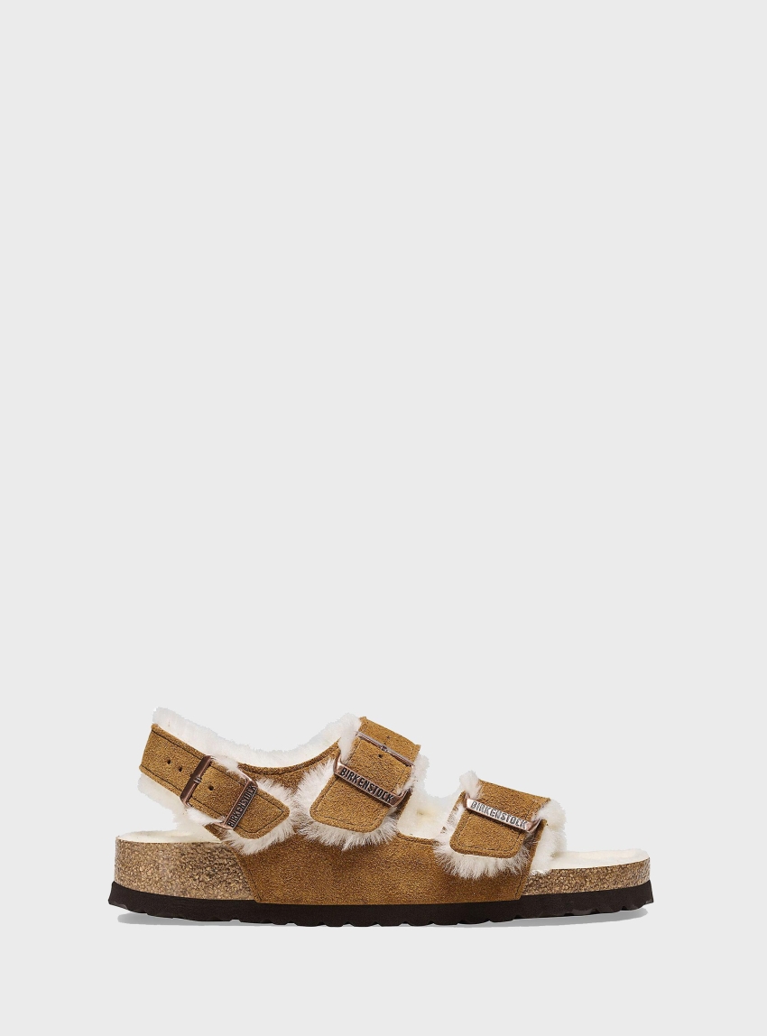 Birkenstock Milano Shearling Narrow Fit Sandals - Cognac