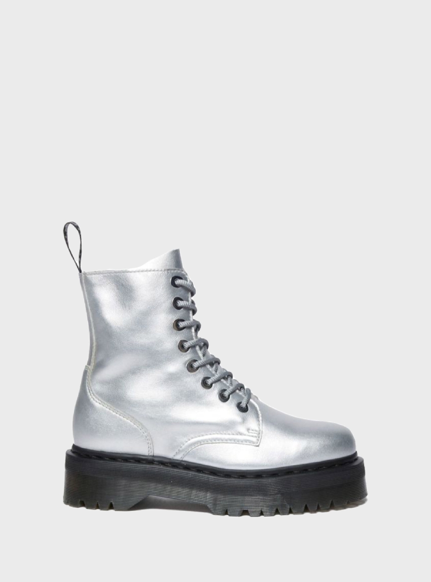 Dr Martens Jadon Milled Metallic Platform Boots - Silver