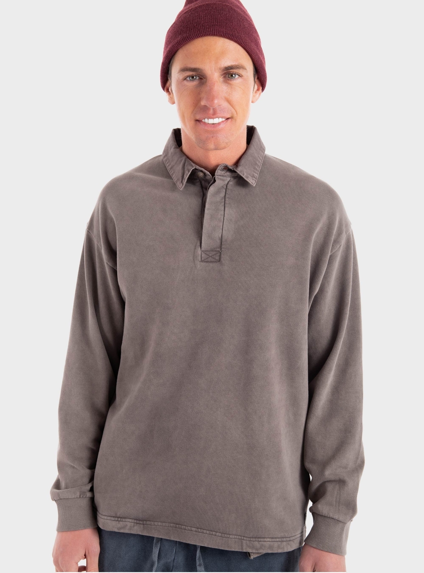 Dirty Laundry Polo Sweatshirt With  Pockets - Beige