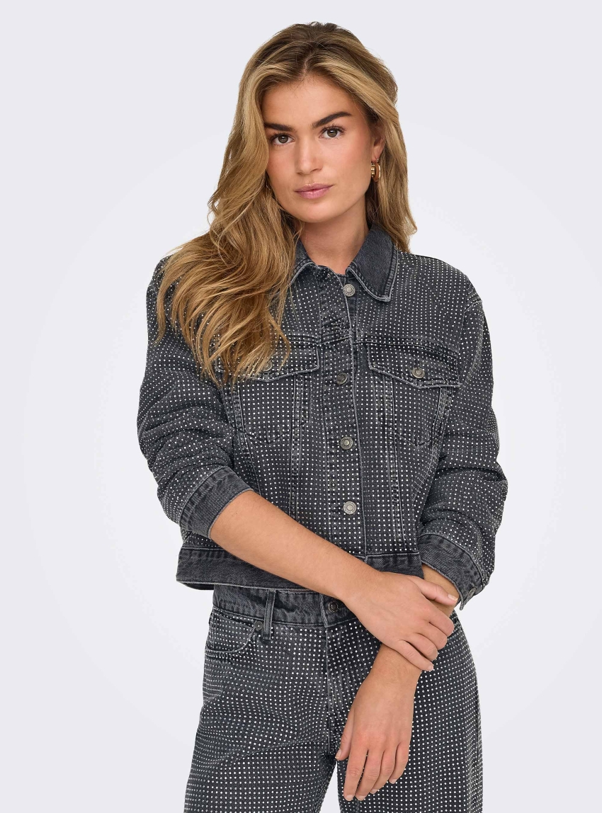 Only Hudson Deco Denim Jacket - Grey