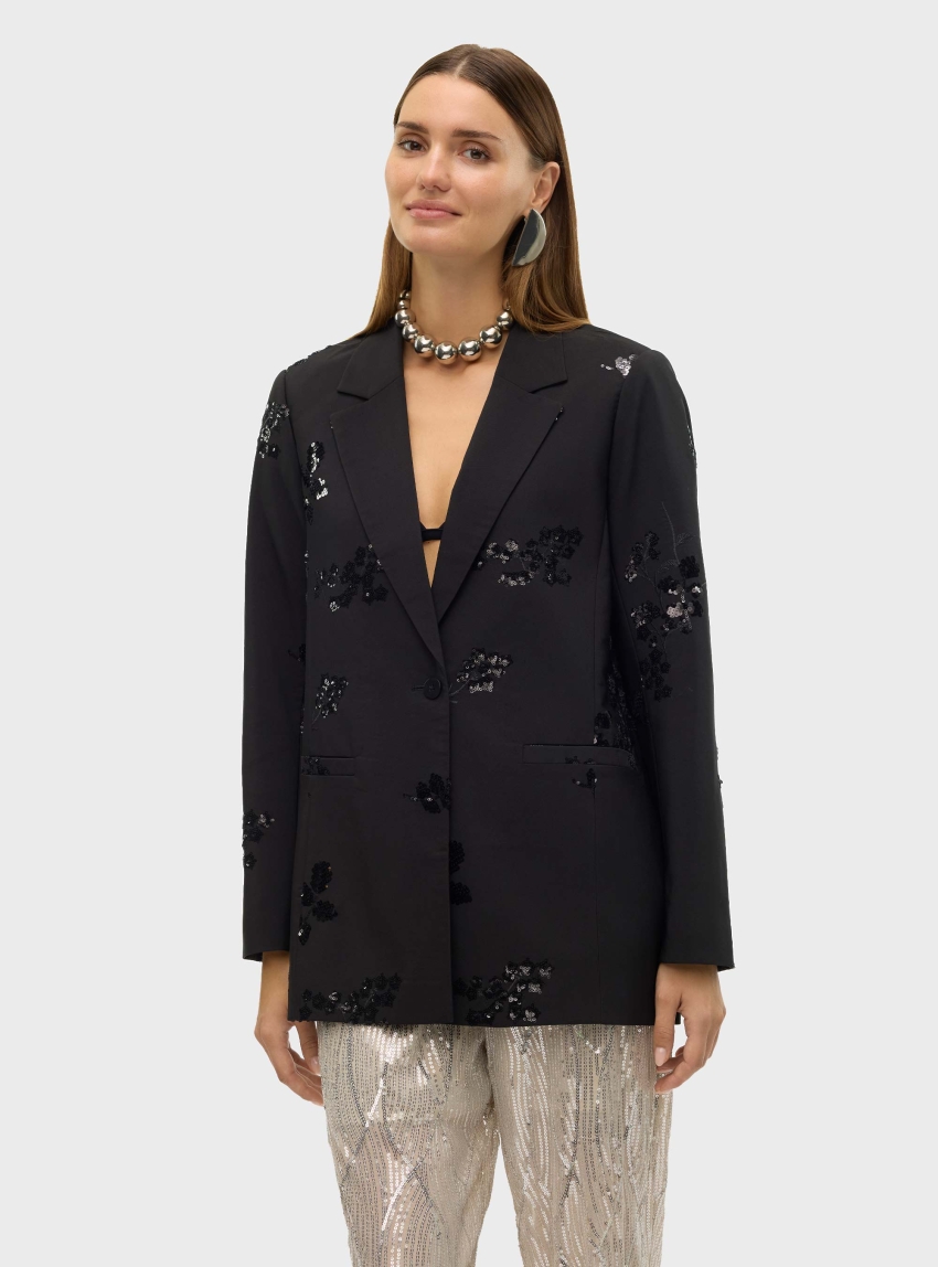 Vero Moda Mitra Loose Embellished Blazer - Black