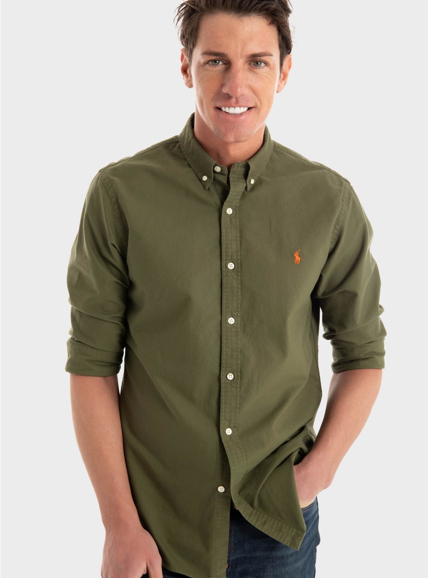 Polo Ralph Lauren Slim Fit Garment-Dyed Oxford Shirt - Olive 