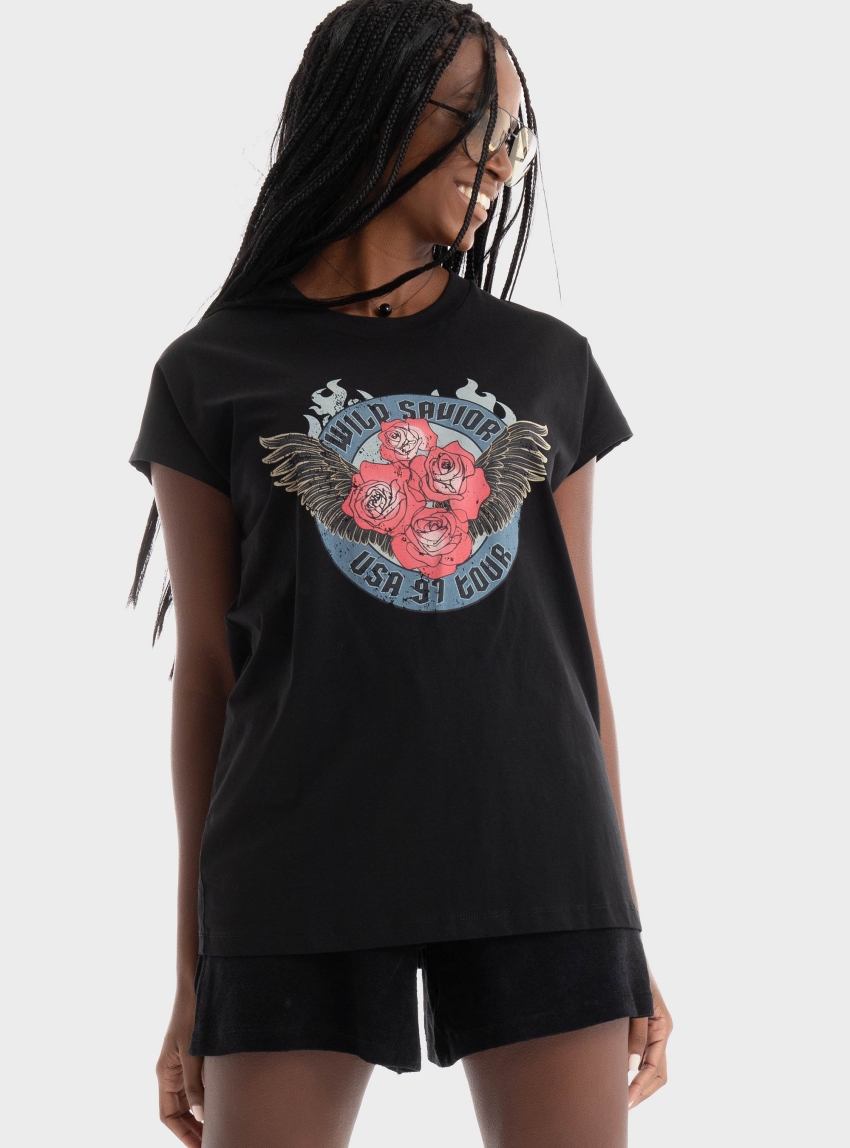 JJXX Astrid Boxy Print Tee - Black