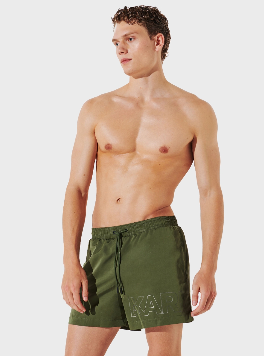 Karl Lagerfeld Metallic Logo Short Boardshort - Olive 