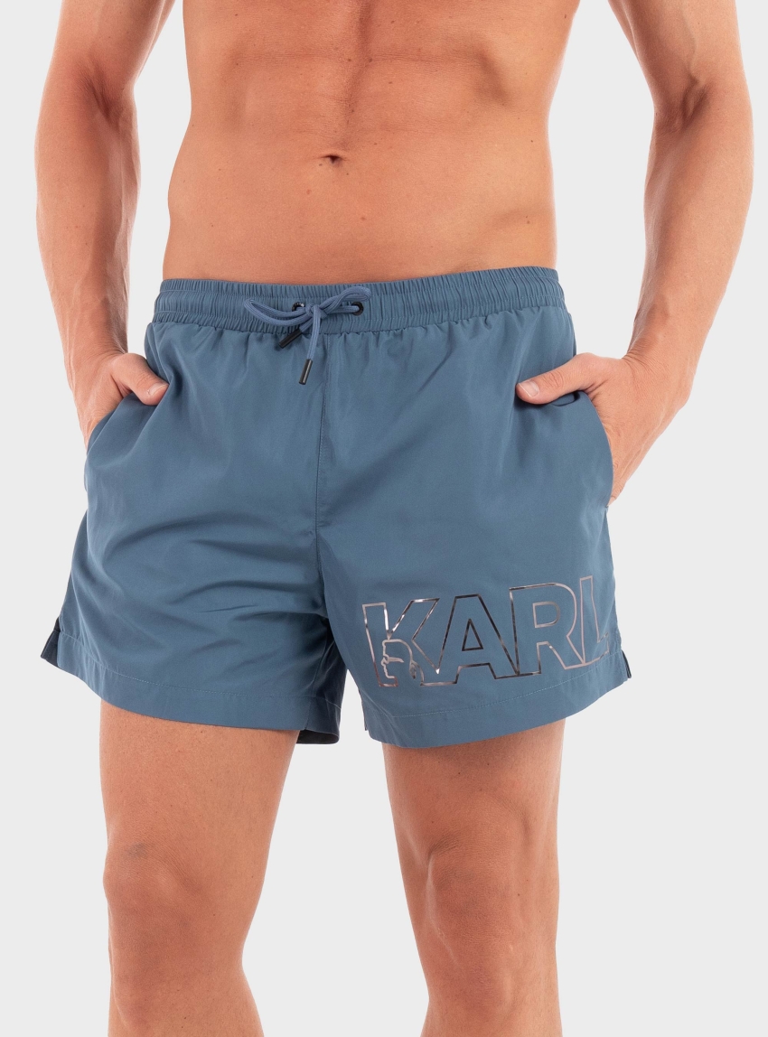 Karl Lagerfeld Metallic Logo Short Boardshort - Blue