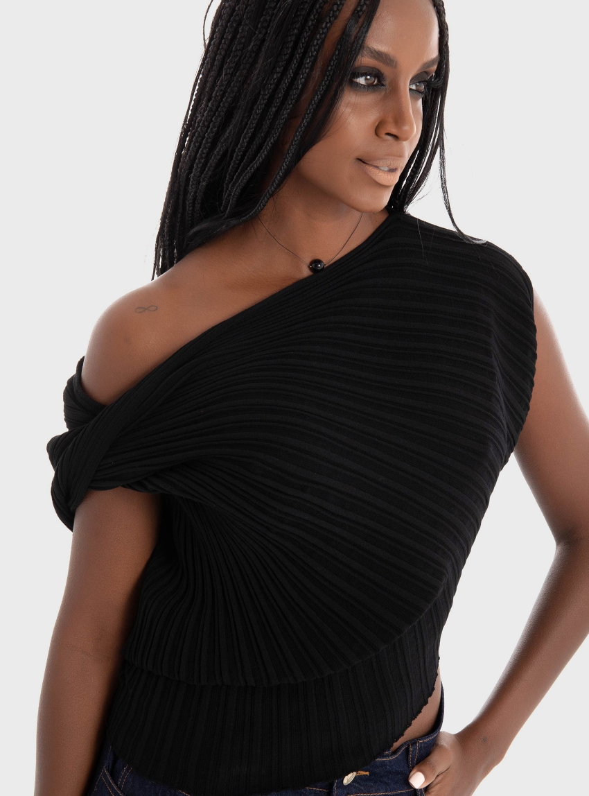 Ioanna Kourbela 'Seashells' Draped Top - Black