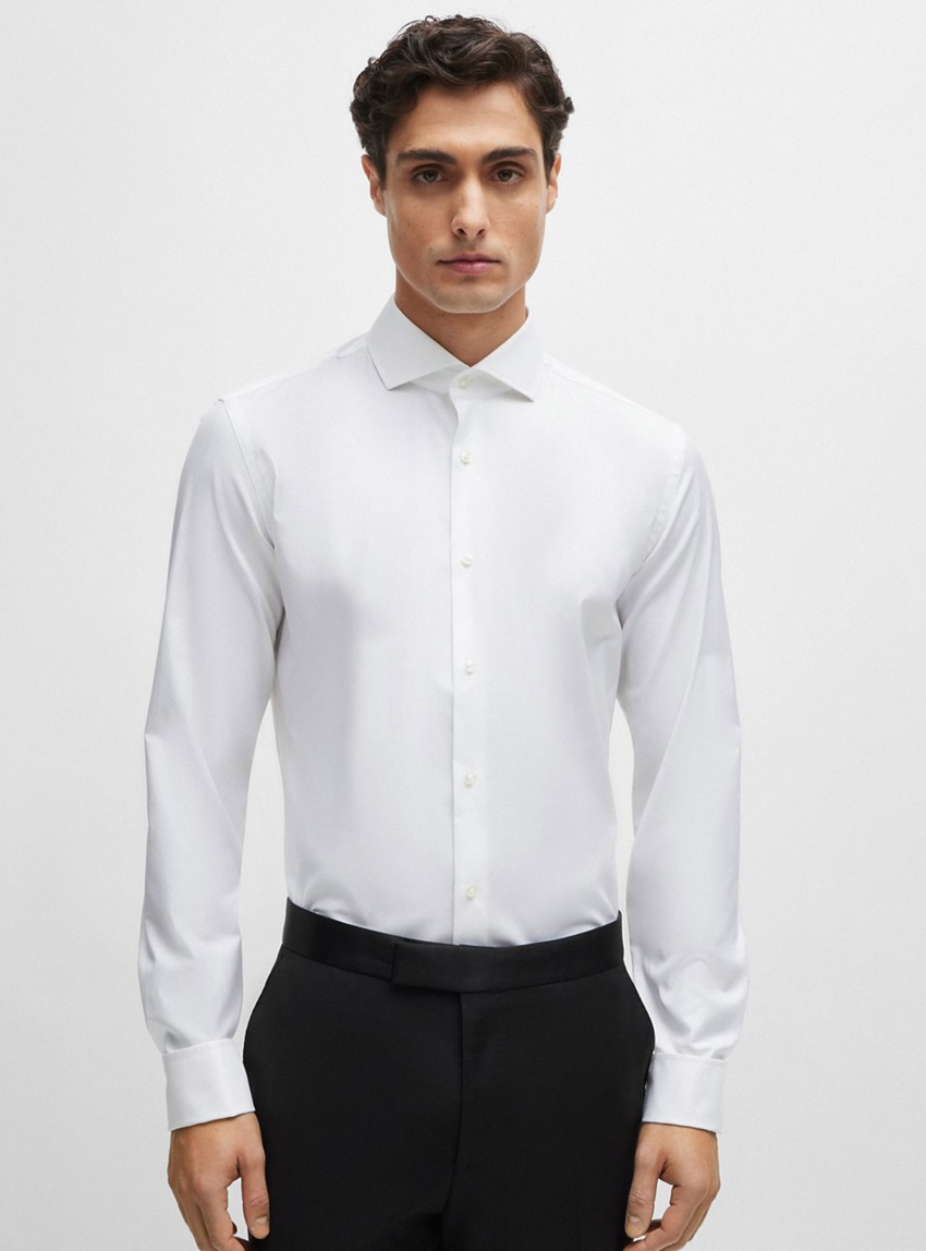 BOSS Slim Fit Double Cuffs Shirt H-HANK-spread-DC-214 - White