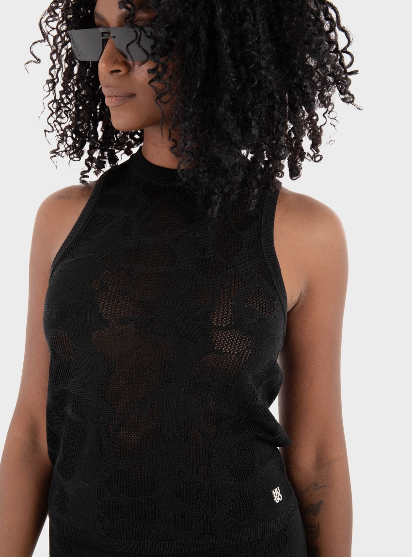 HUGO Knitted Slim Fit Top Seshy - Black