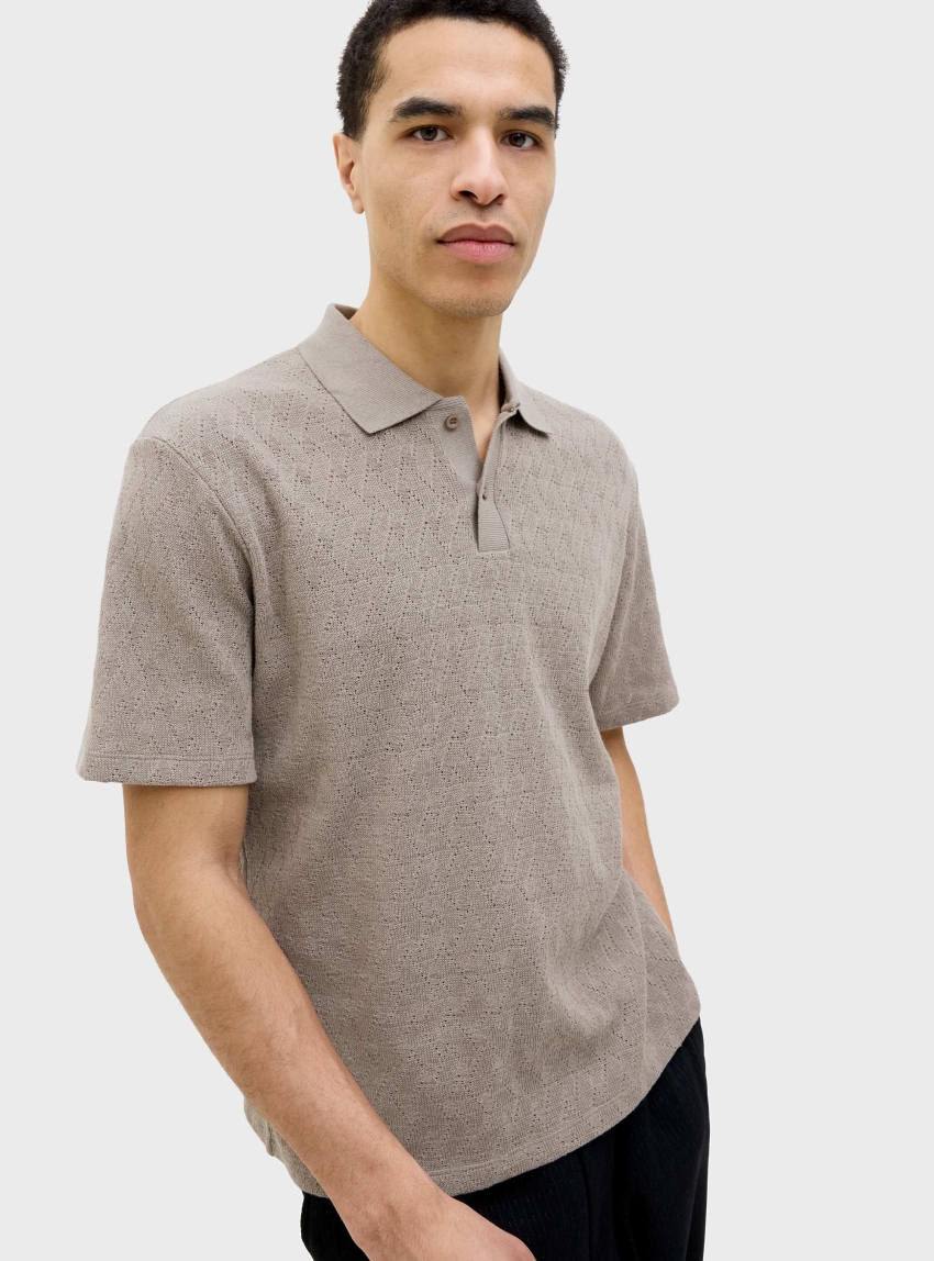 Jack & Jones Premium Trent Jacquard Polo Shirt - Beige