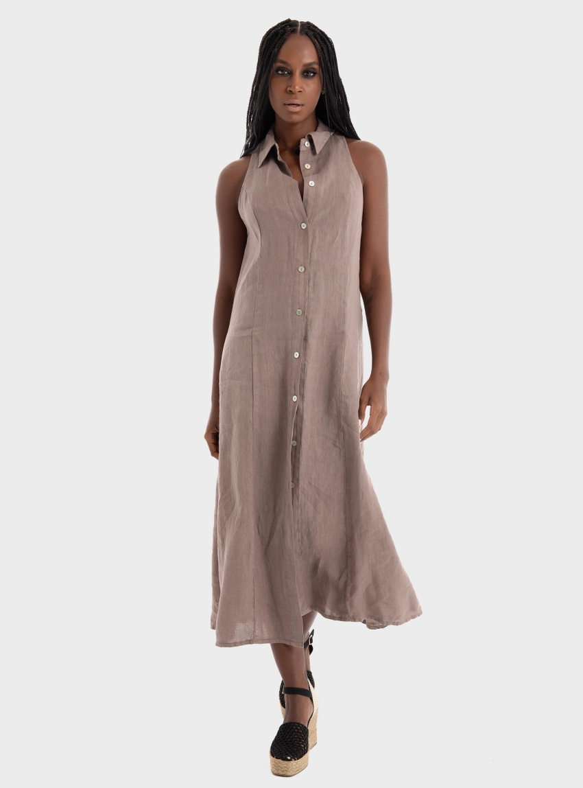 Black & Black  Shirt Dress - Dark Beige