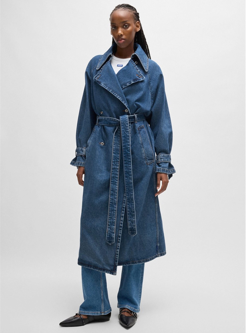 HUGO Double Breasted Trench Coat Garena_1_B - Dark Aged Denim