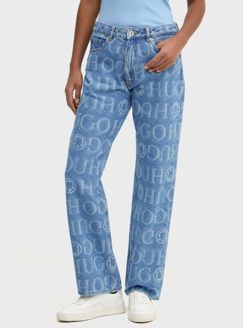 HUGO Loose Fit Logo Jeans Elyah_B - Medium Aged Denim