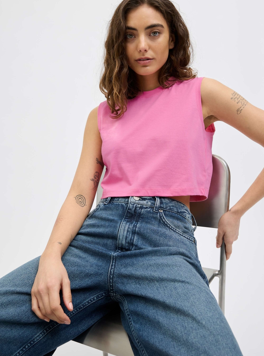 JJXX Alvira Slim Crop Every Tee - Hot Pink