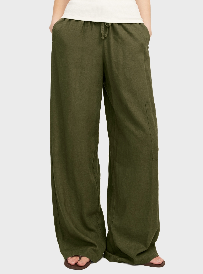 JJXX Breeze Flora Summer Mid Waist Pants - Olive 