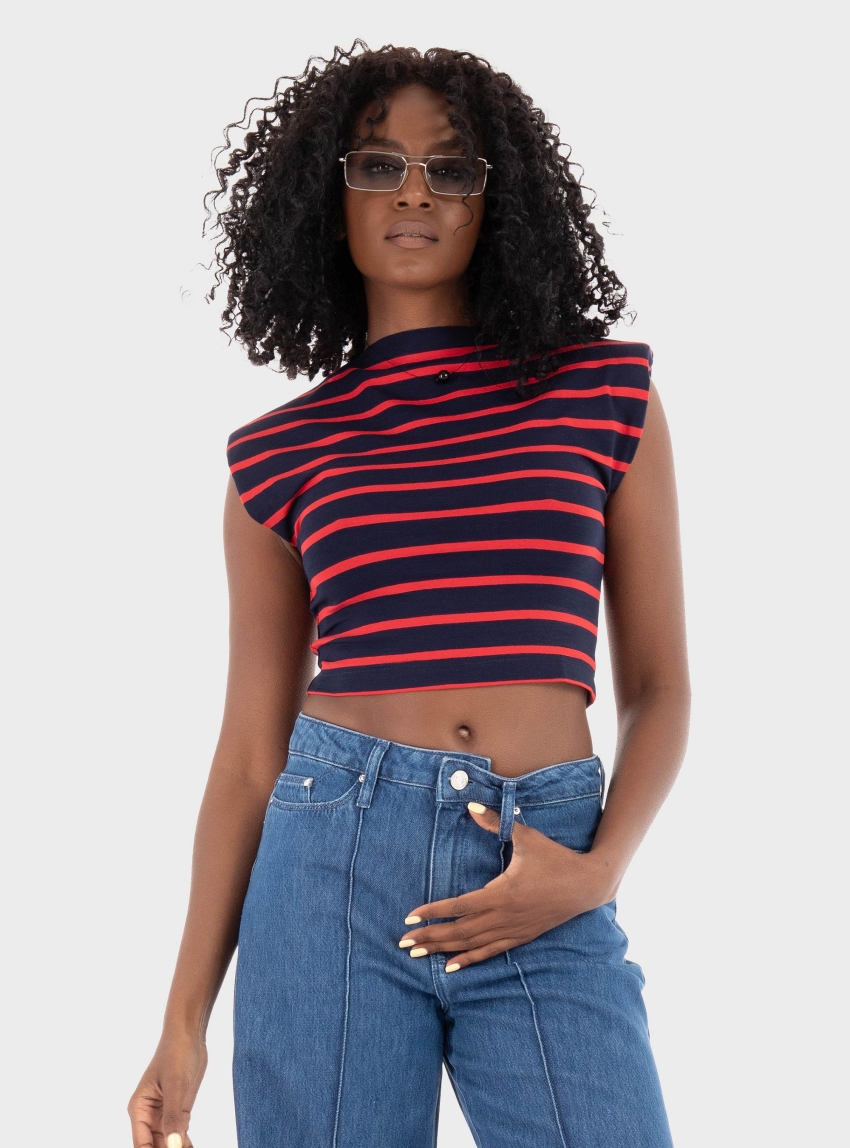 Ioanna Kourbela Sea Anchop' Crop Top - Blue