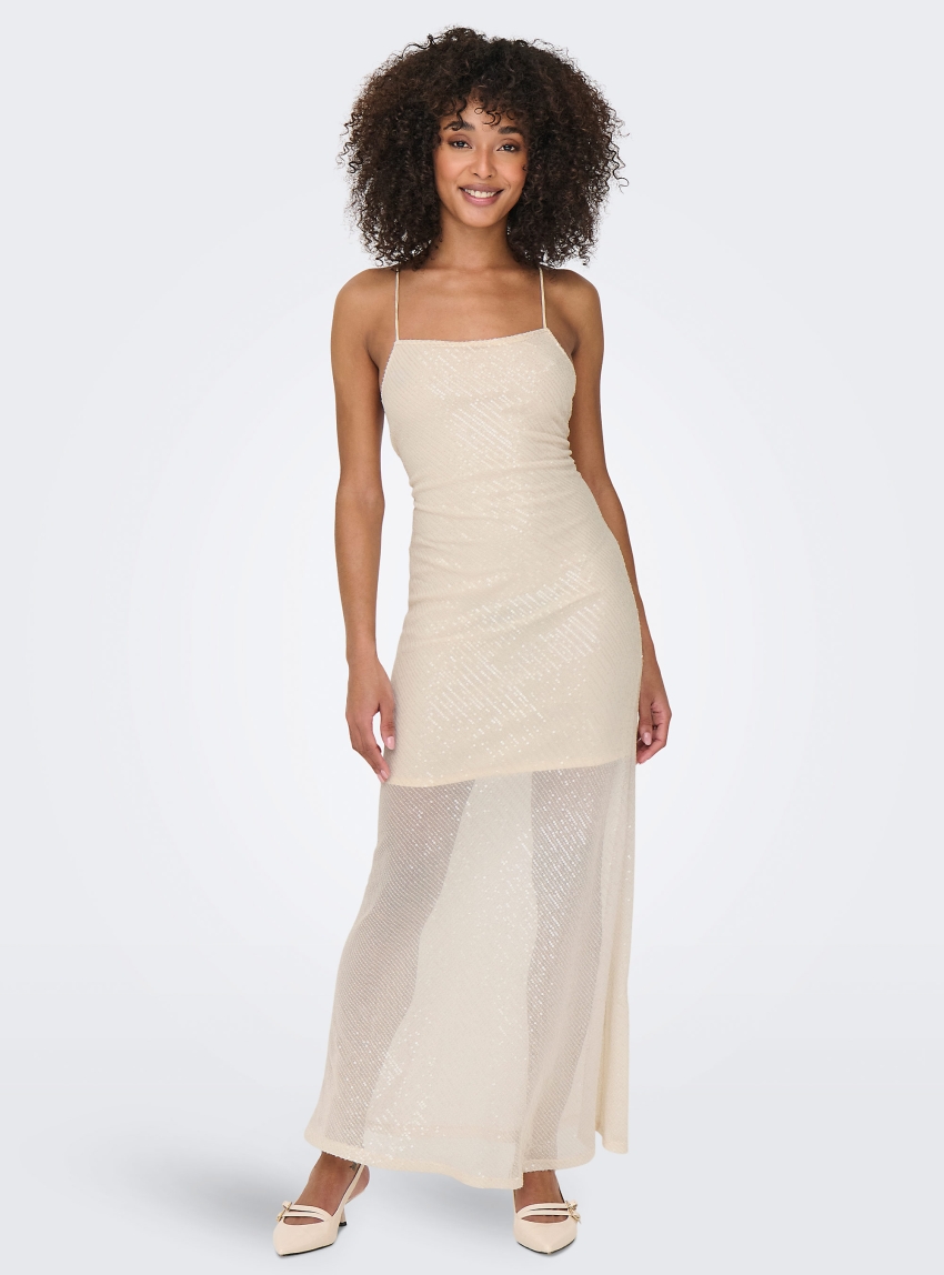 Only Helena Strap Sequins Maxi Dress - Ecru