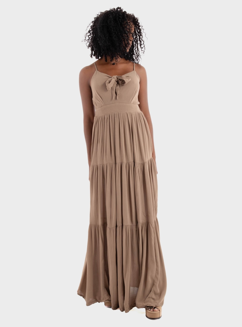 Only Chiara Knot Long Dress - Light Brown