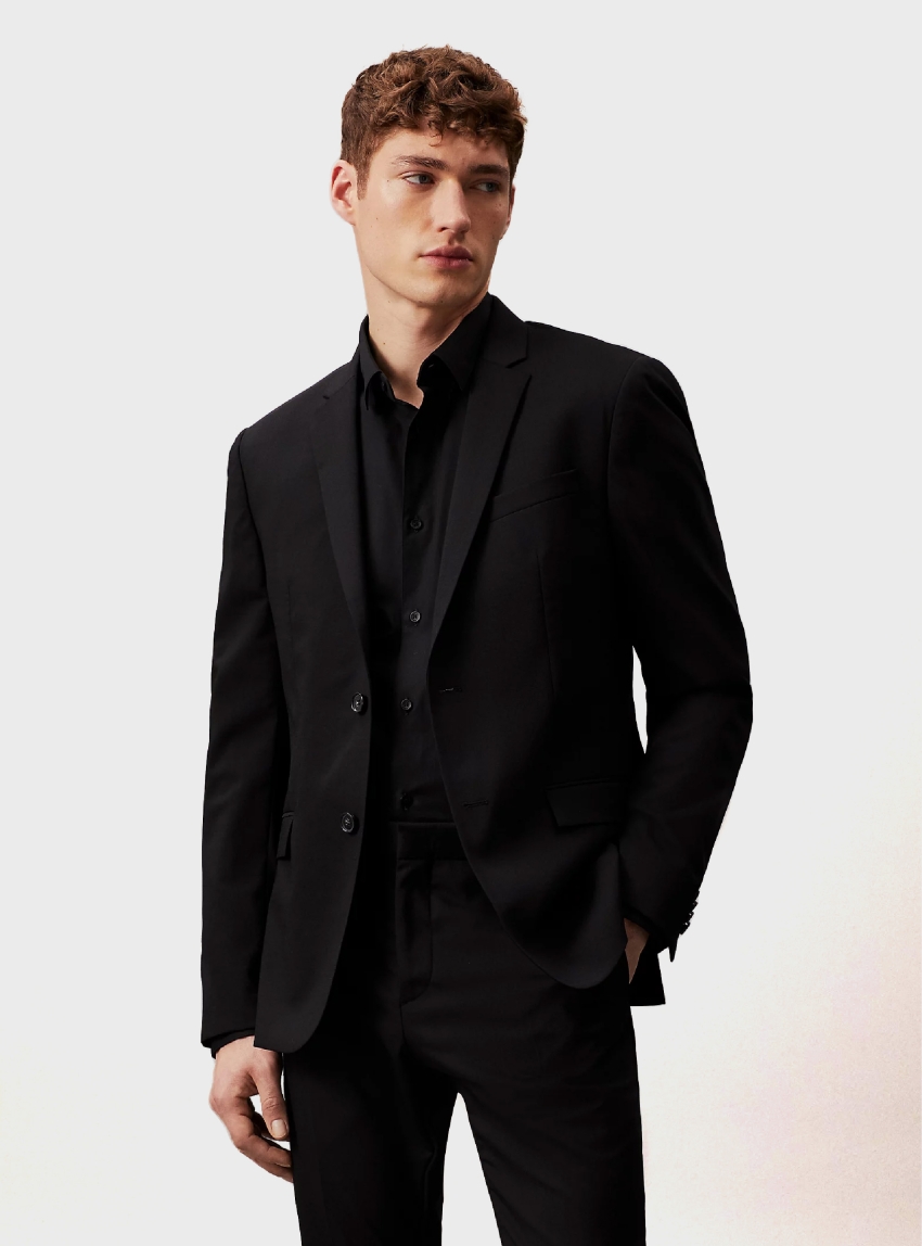 Calvin Klein Stretch Wool Slim Fit Blazer - Black