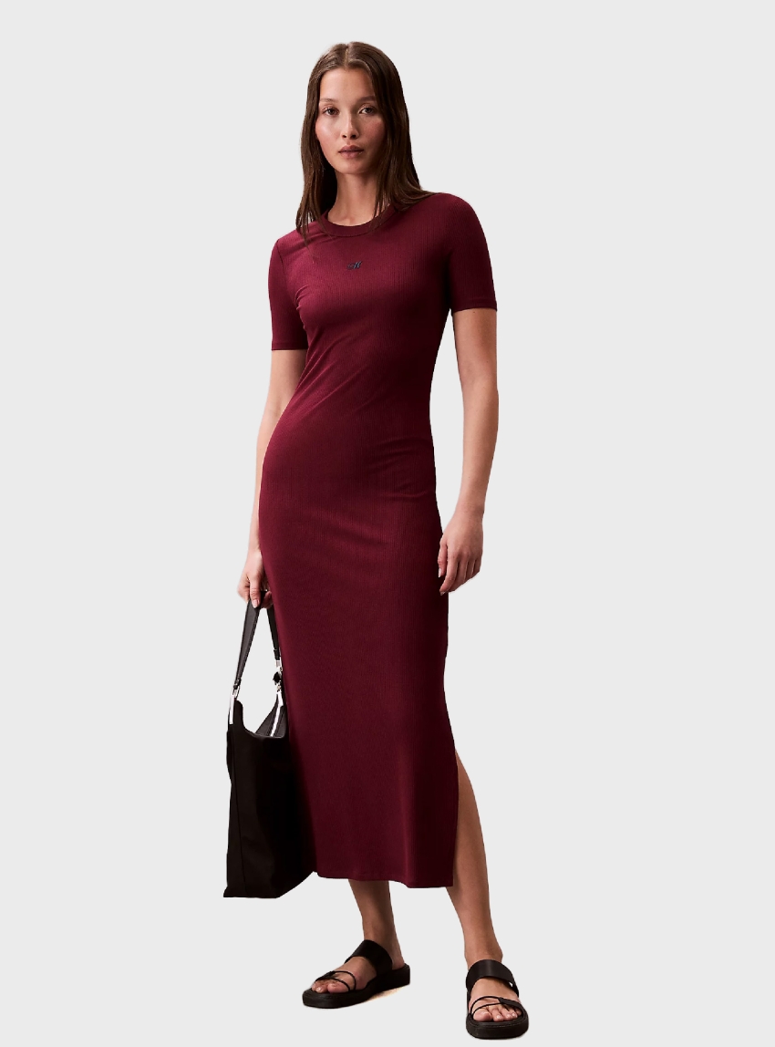 Calvin Klein Modal Stretch Rib Midi Dress - Bordeaux