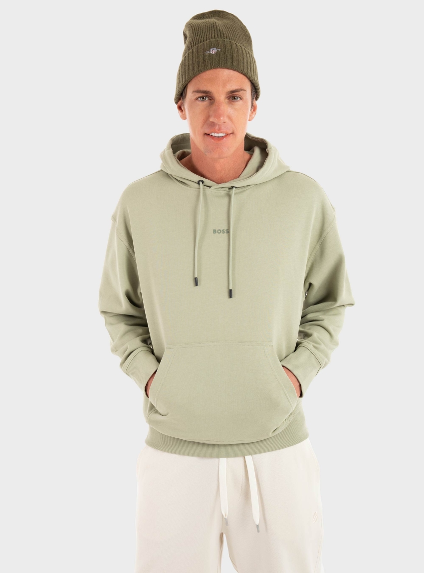 BOSS Fleece Hoodie In Cotton Terry WeSmallhood - Dark Olive Green