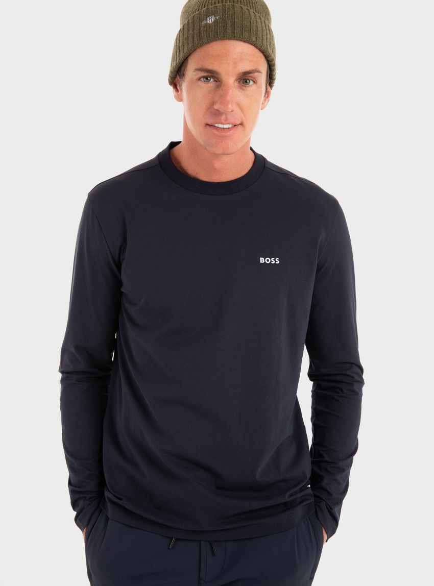 BOSS Long Sleeved Contrast Logo T-Shirt Tee Long - Dark Blue