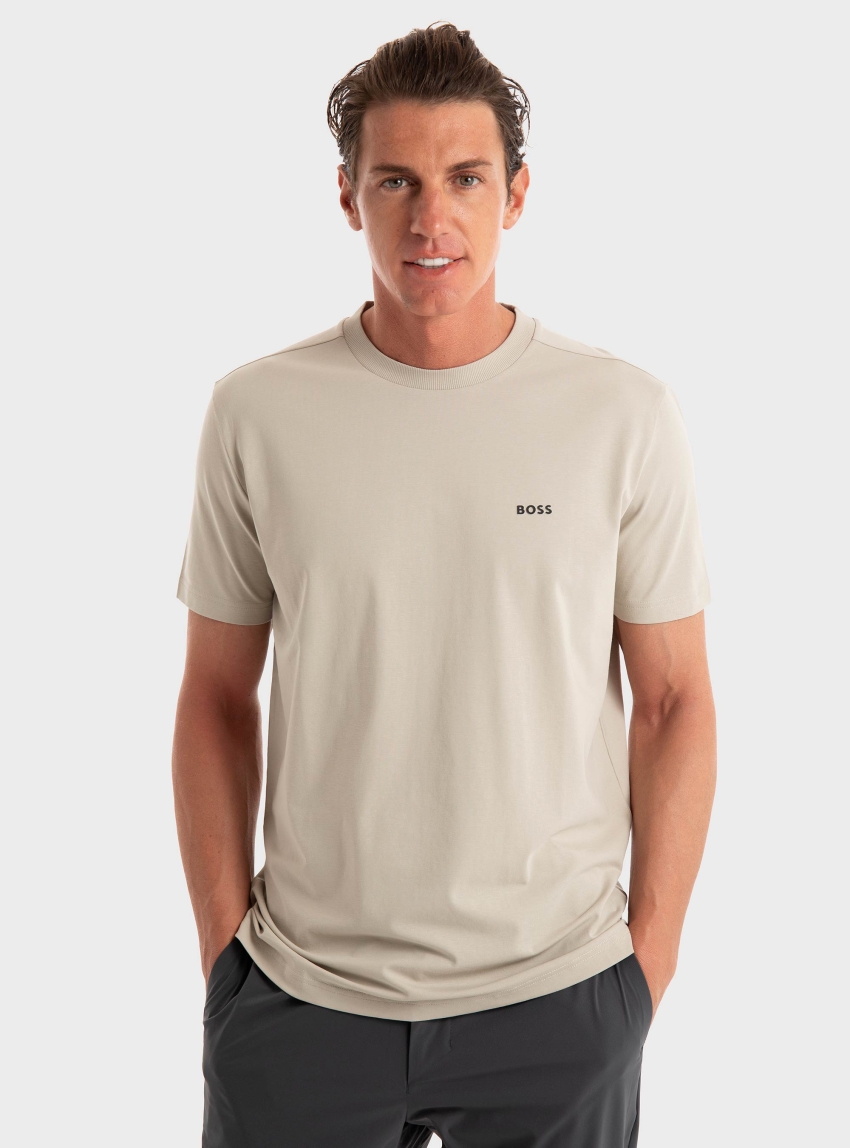 BOSS Regular Fit Contrast Logo T-Shirt Tee - Light Beige